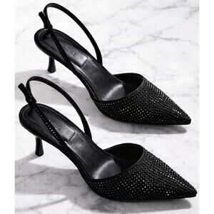 SIMKHAI NWT Heels Women’s Sz 6 Black Slingback CrystalEmbellished Evening Party